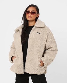 Stussy Women's Dice Sherpa Jacket Winter White TapedSeams Noise Free Movement