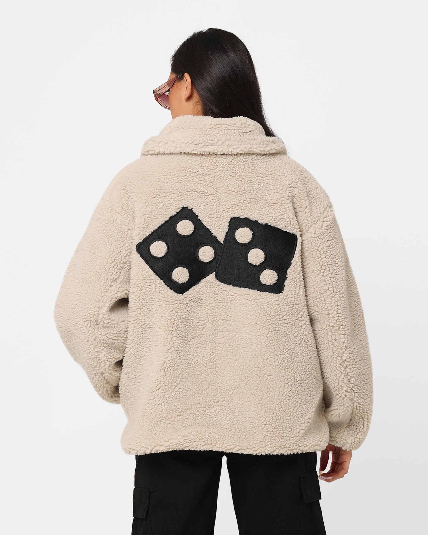 Stussy Women's Dice Sherpa Jacket Winter White Secure Closures