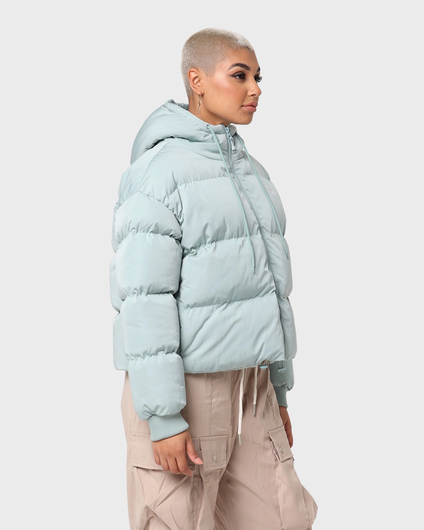 Stussy Women's Graffiti Hood Puffer Jacket Basil Bronzer