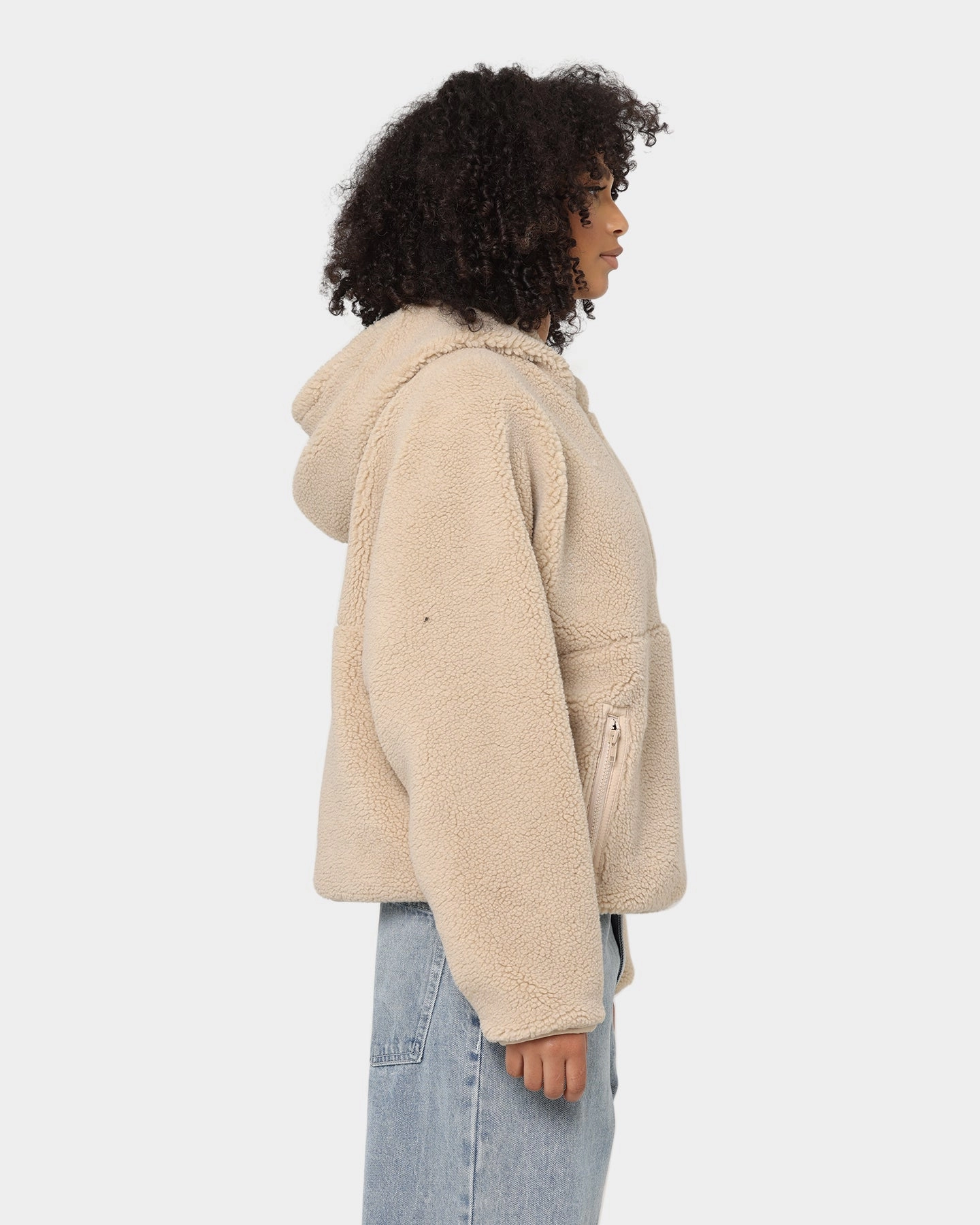 Stussy Women's Jensen Quarter Zip Sherpa Hoodie Off White Adult