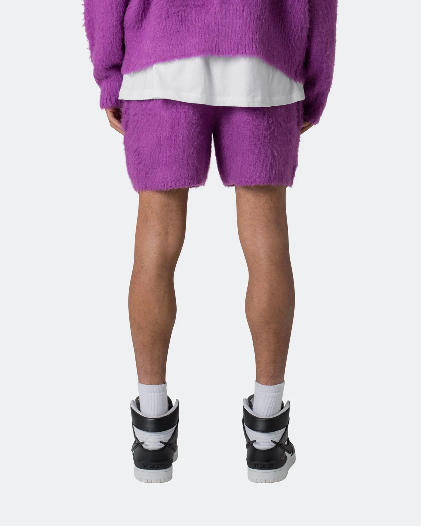 High-waisted MNML Fuzzy Sweat Shorts Purple