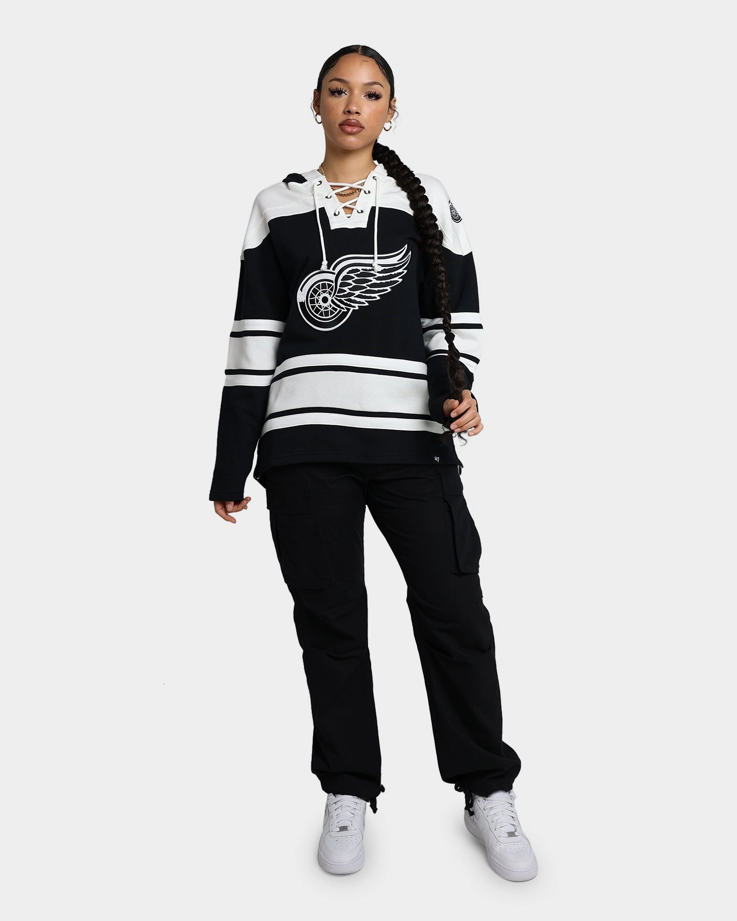 47 Brand Detroit Red Wings Superior Lacer Hoodie Jet Black Red BondedFabric