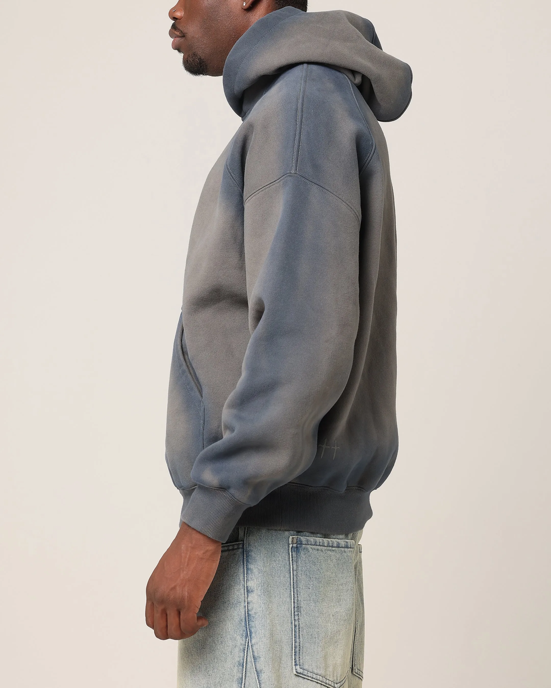 Elderly AdjustableHood Saint Morta Faded Motor Hoodie Charcoal