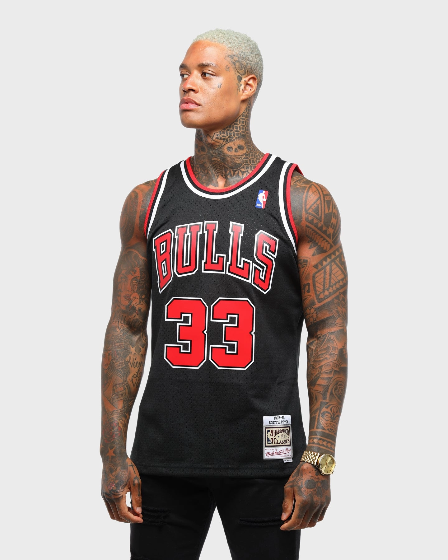 Mitchell & Ness Chicago Bulls Scottie Pippen #33 Alt 97-98 Swingman NBA Jersey Black Comfy Fit Wear Winter Layer