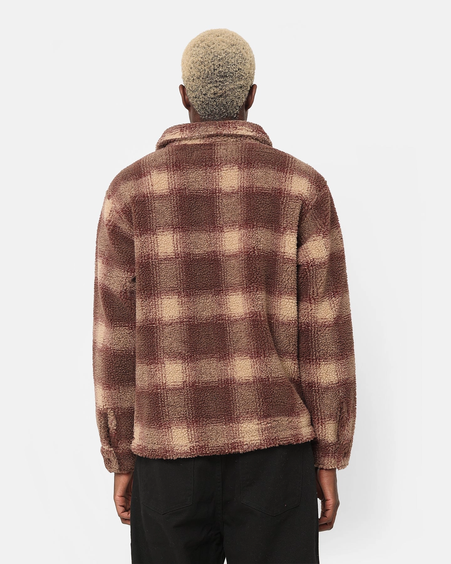 Stussy Shadow Plaid Sherpa Zip Shirt Brown Flexible Hem