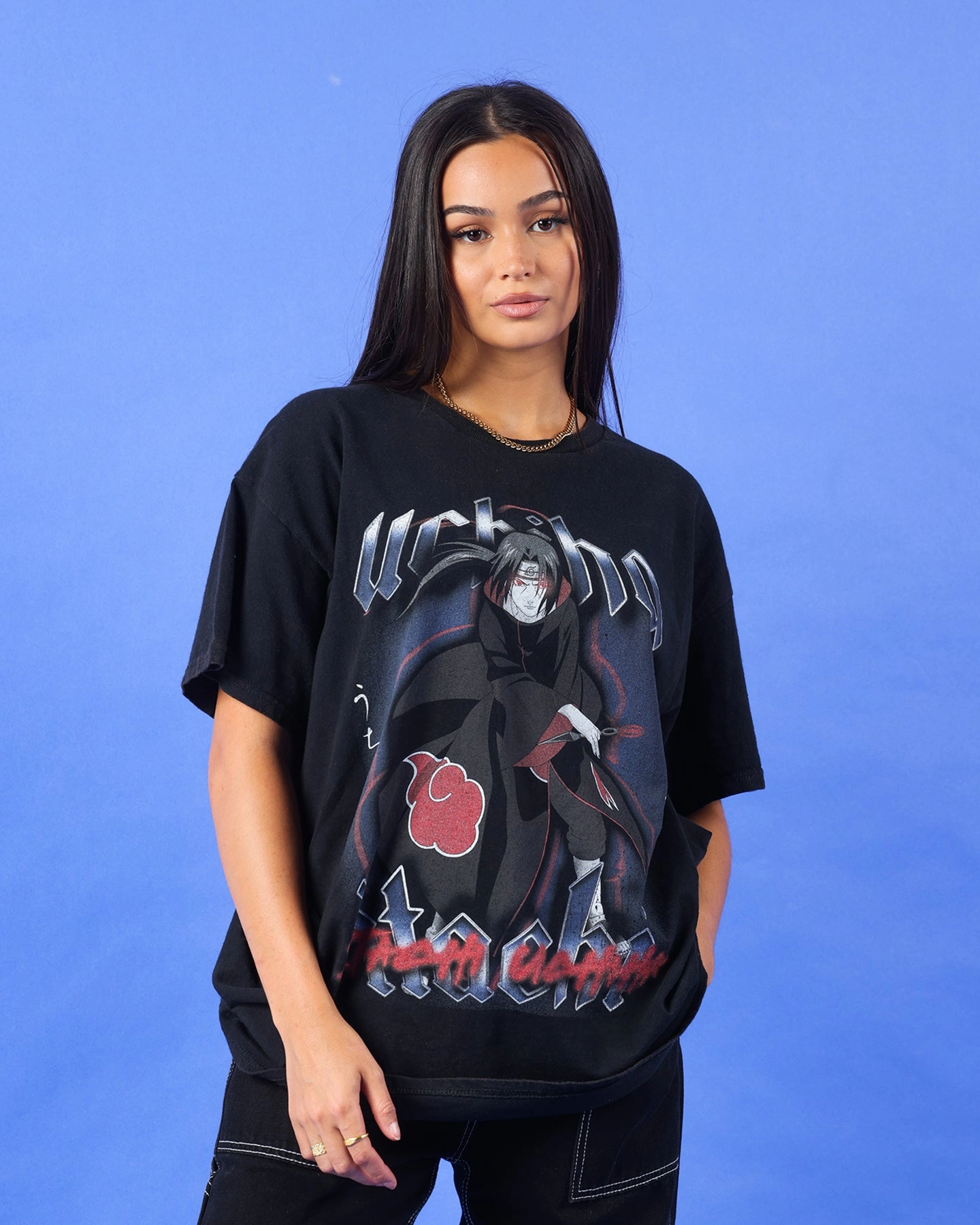 Sleek Layer Smart Casual Look Goat Crew X Naruto Itachi Uchiha Premium Vintage T-Shirt Vintage Black