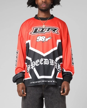 Breezy Comfort Cozy Design Loiter Thrill Racing Long Sleeve T-Shirt Red