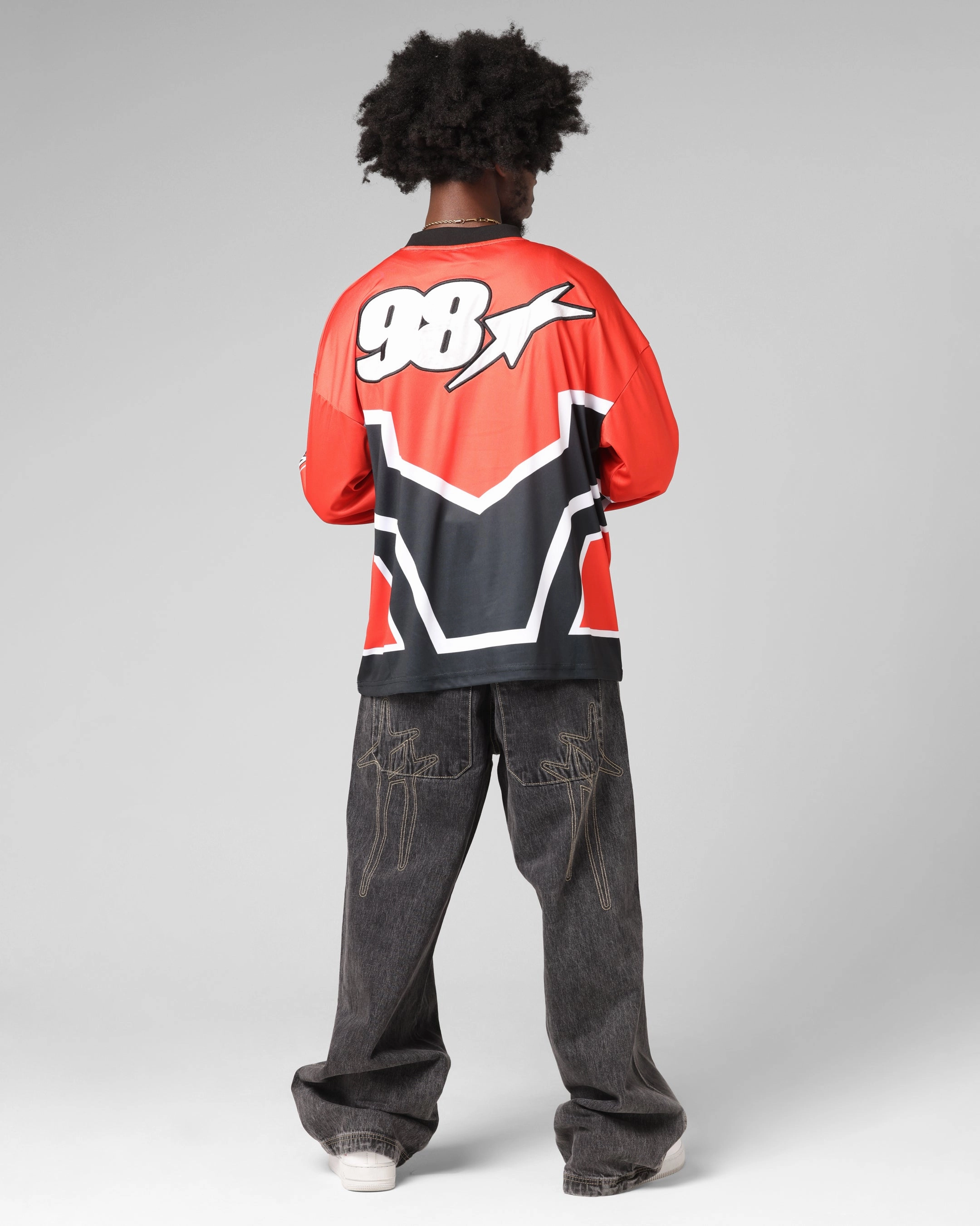 Casual Style Wear Ruffled edges Loiter Thrill Racing Long Sleeve T-Shirt Red