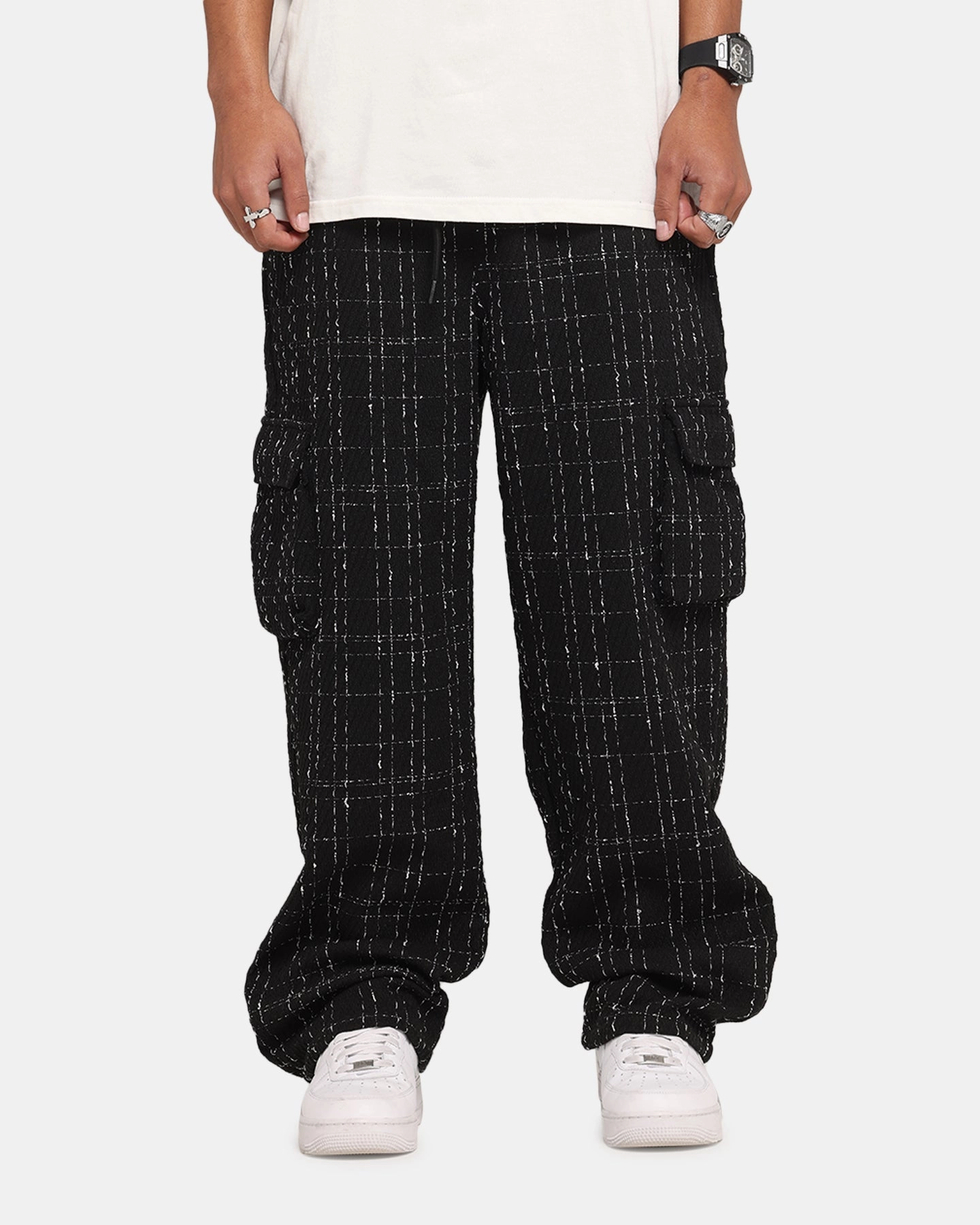 XXIII Boucle Tweed Cargo Pants Black Light Fabric SnagFreeFabric