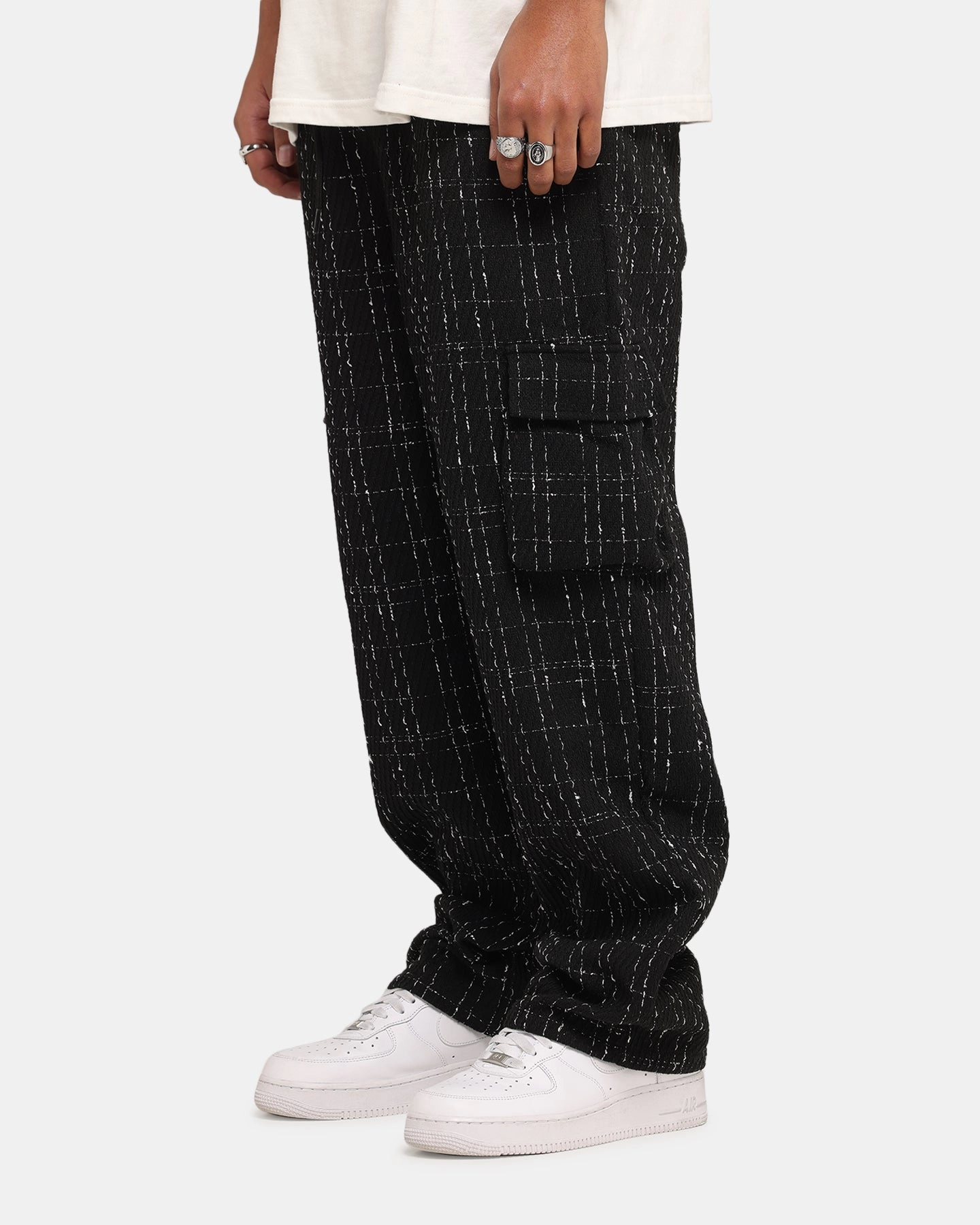 XXIII Boucle Tweed Cargo Pants Black Organic Cotton Blend
