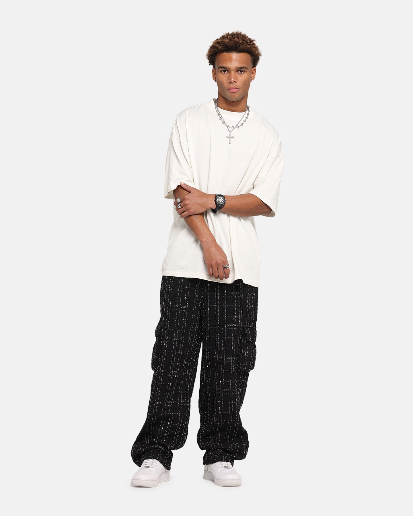 XXIII Boucle Tweed Cargo Pants Black Modern Edge