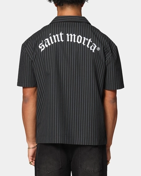 Beach Ready Saint Morta Gothic Pinstripe Button Up Shirt Black