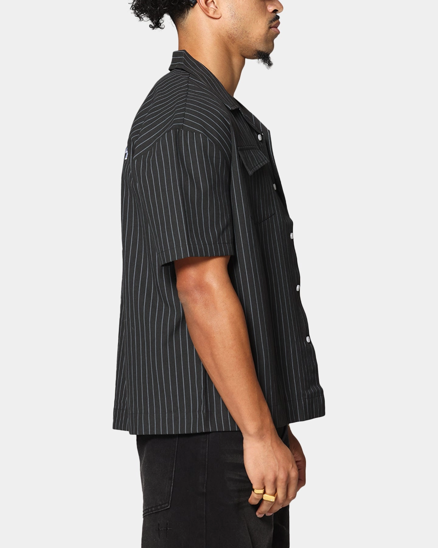 Saint Morta Gothic Pinstripe Button Up Shirt Black Classic Appeal Modern Appeal