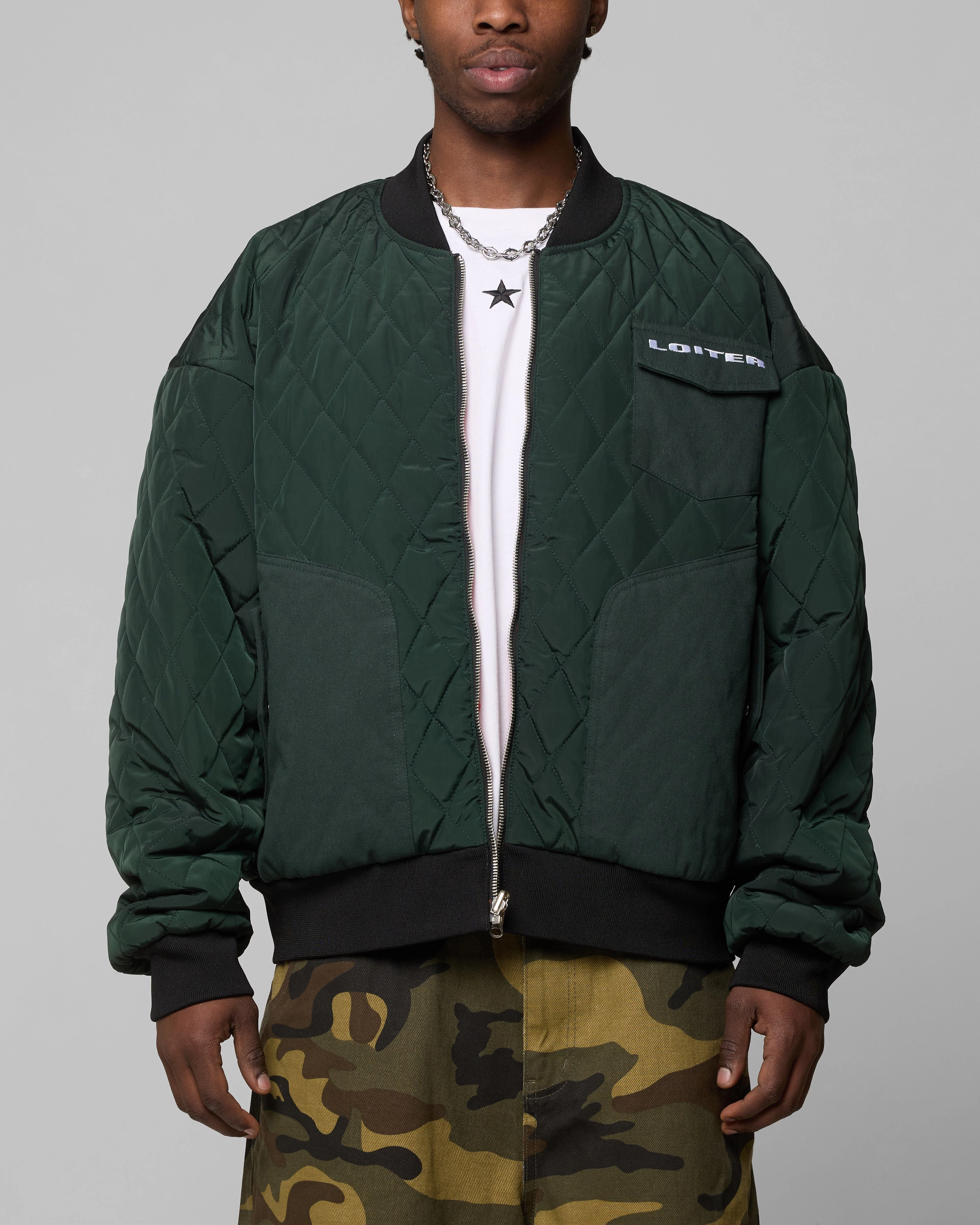 Loiter Cyber Reversible Bomber Jacket Red/Green Christmas Relaxed Layer