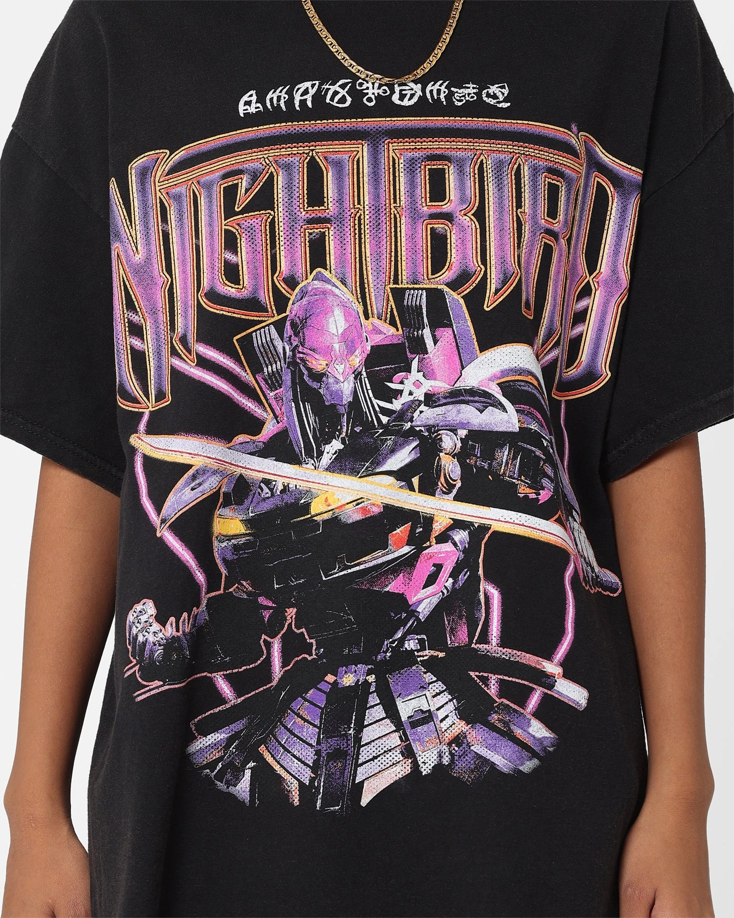 Drop Shoulder Design Goat Crew X Transformers Nightbird Vintage T-Shirt Black Wash