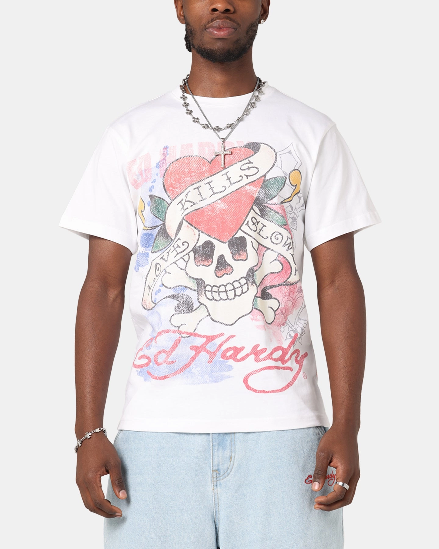 Ed Hardy Love Kills Slowly Vintage T-Shirt White Stylish Look Durable Style