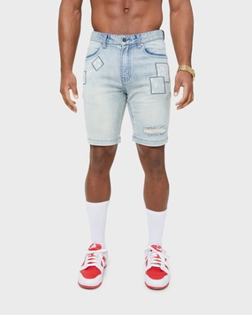 Daily Wear Classic Comfort Carre Bandana Ultra Patchwork Denim Shorts Light Blue