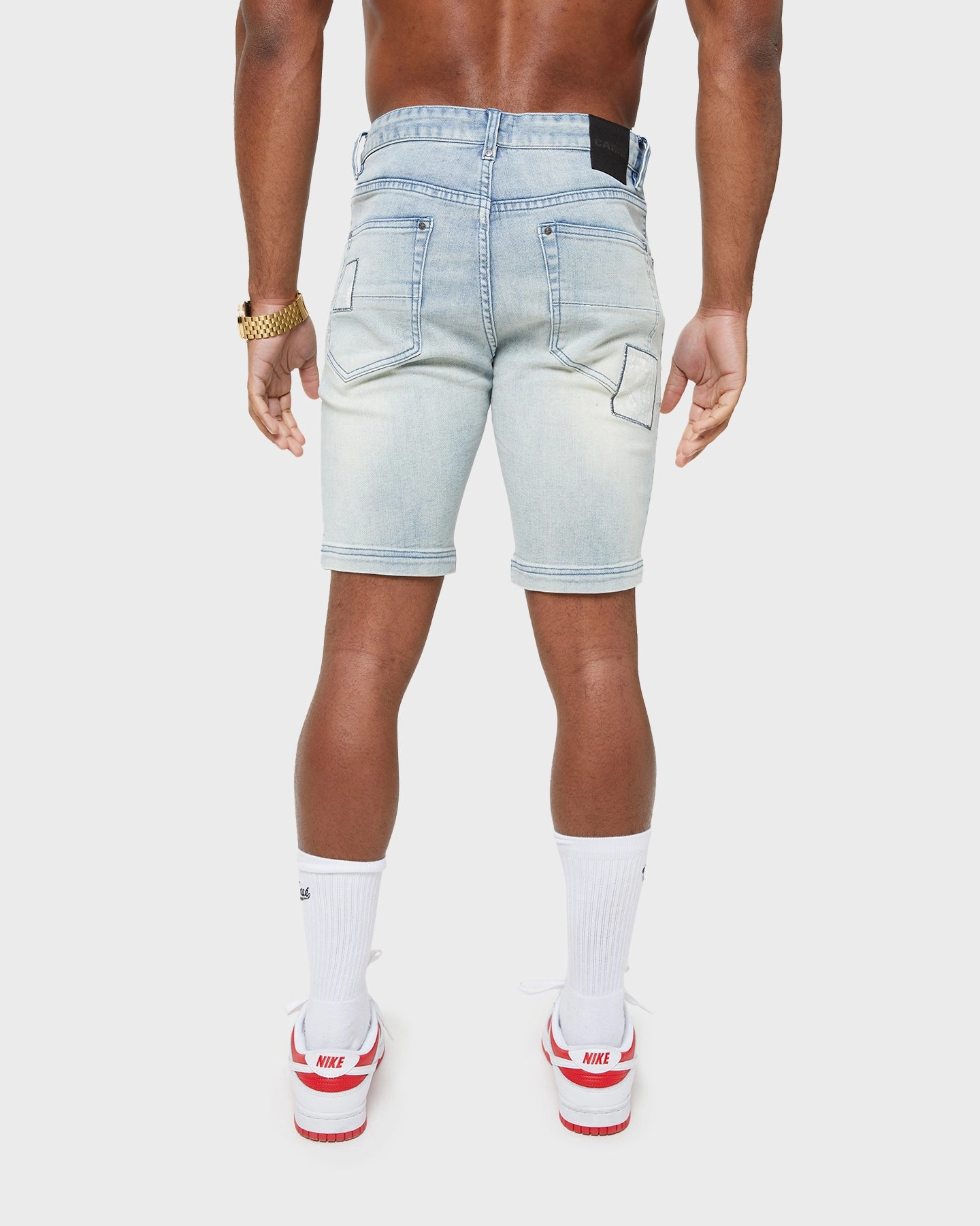 Carre Bandana Ultra Patchwork Denim Shorts Light Blue Pre Shrunk Cotton Blend