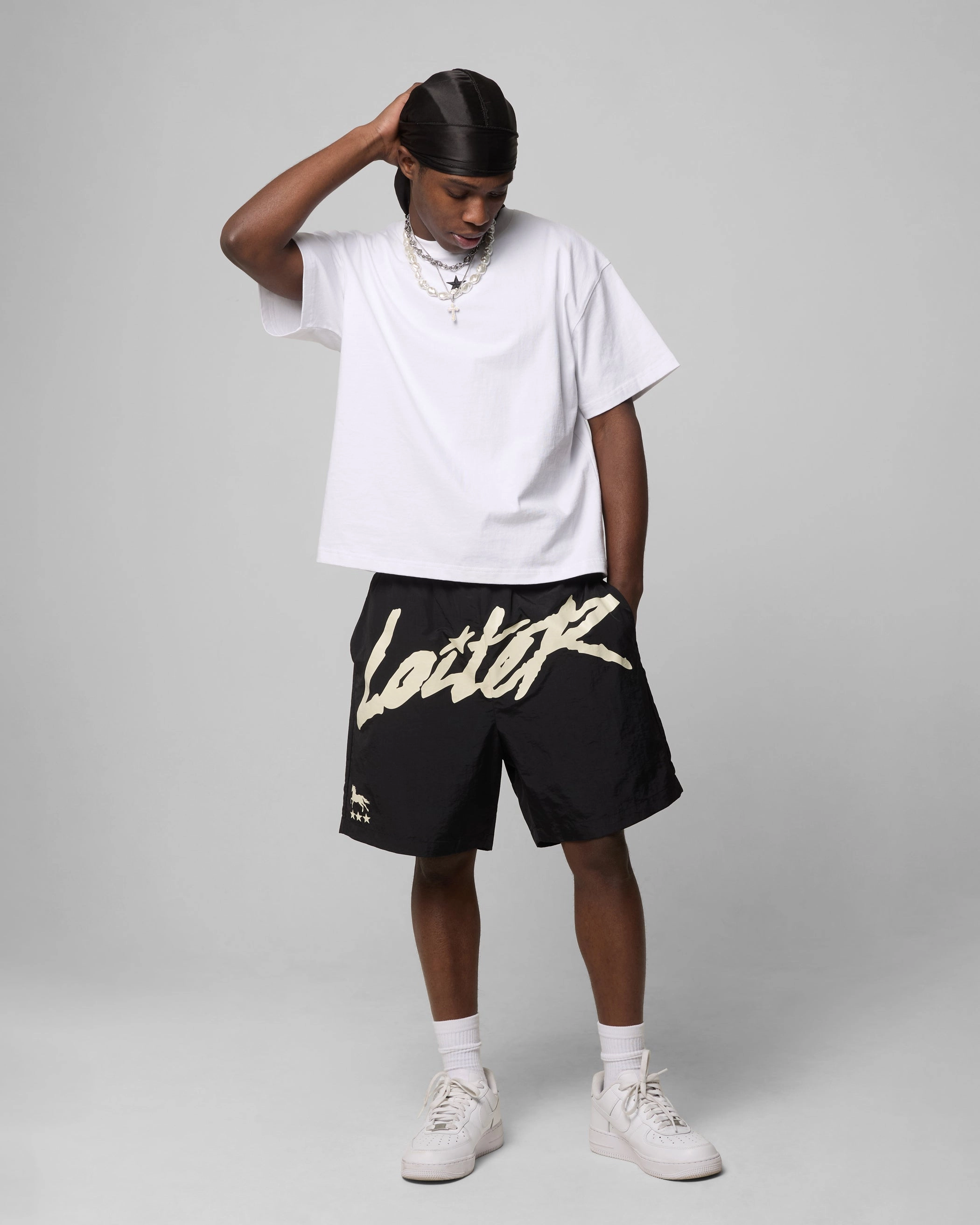 Laser Cut Edges Loiter Rodeo Shorts Black