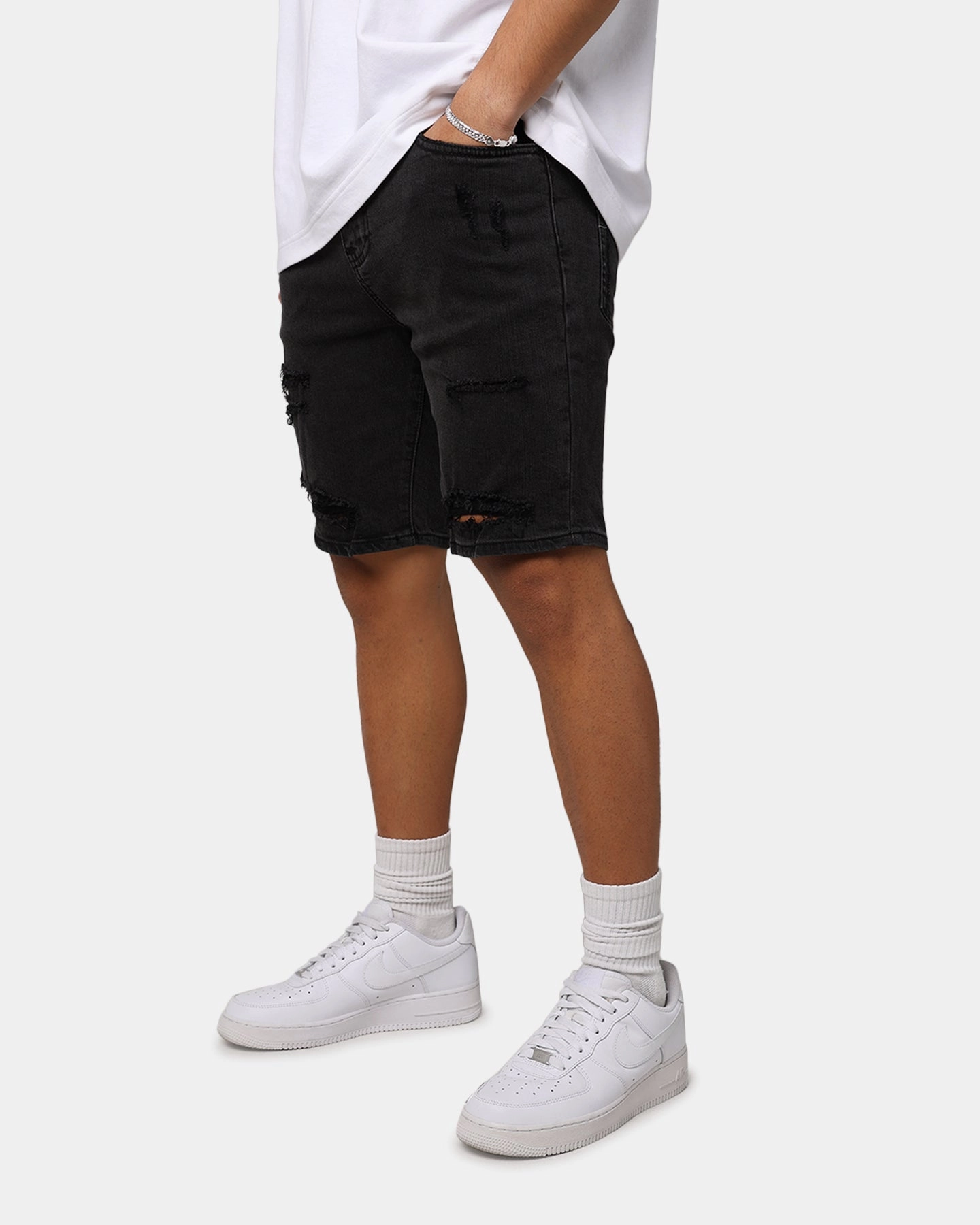 Saint Morta Thrashed Denim Shorts Vintage Black Windproof Design Anti Chafe Seamless