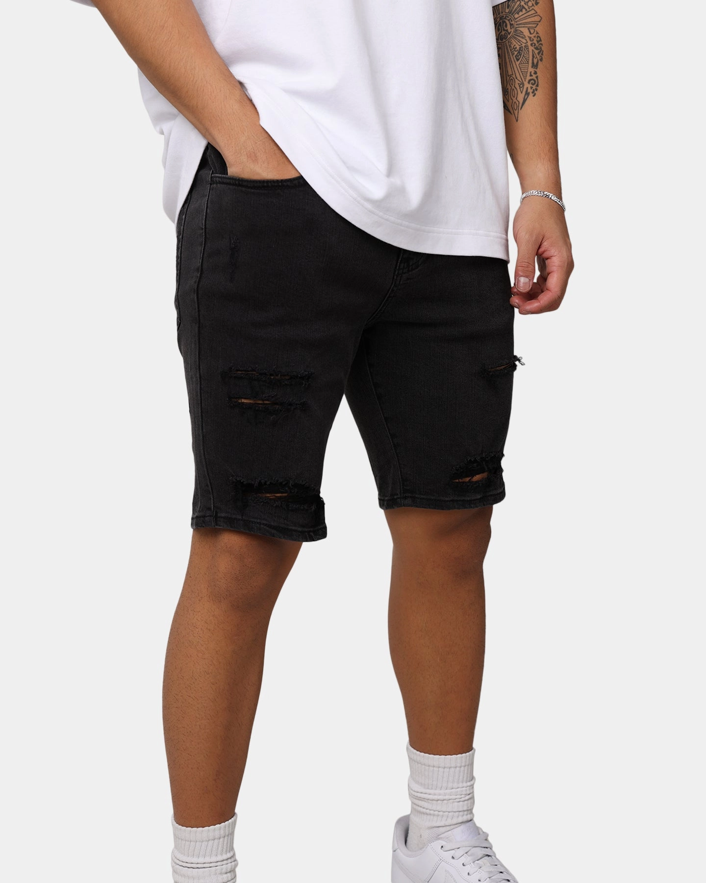 Saint Morta Thrashed Denim Shorts Vintage Black budget-friendly thermal fabric