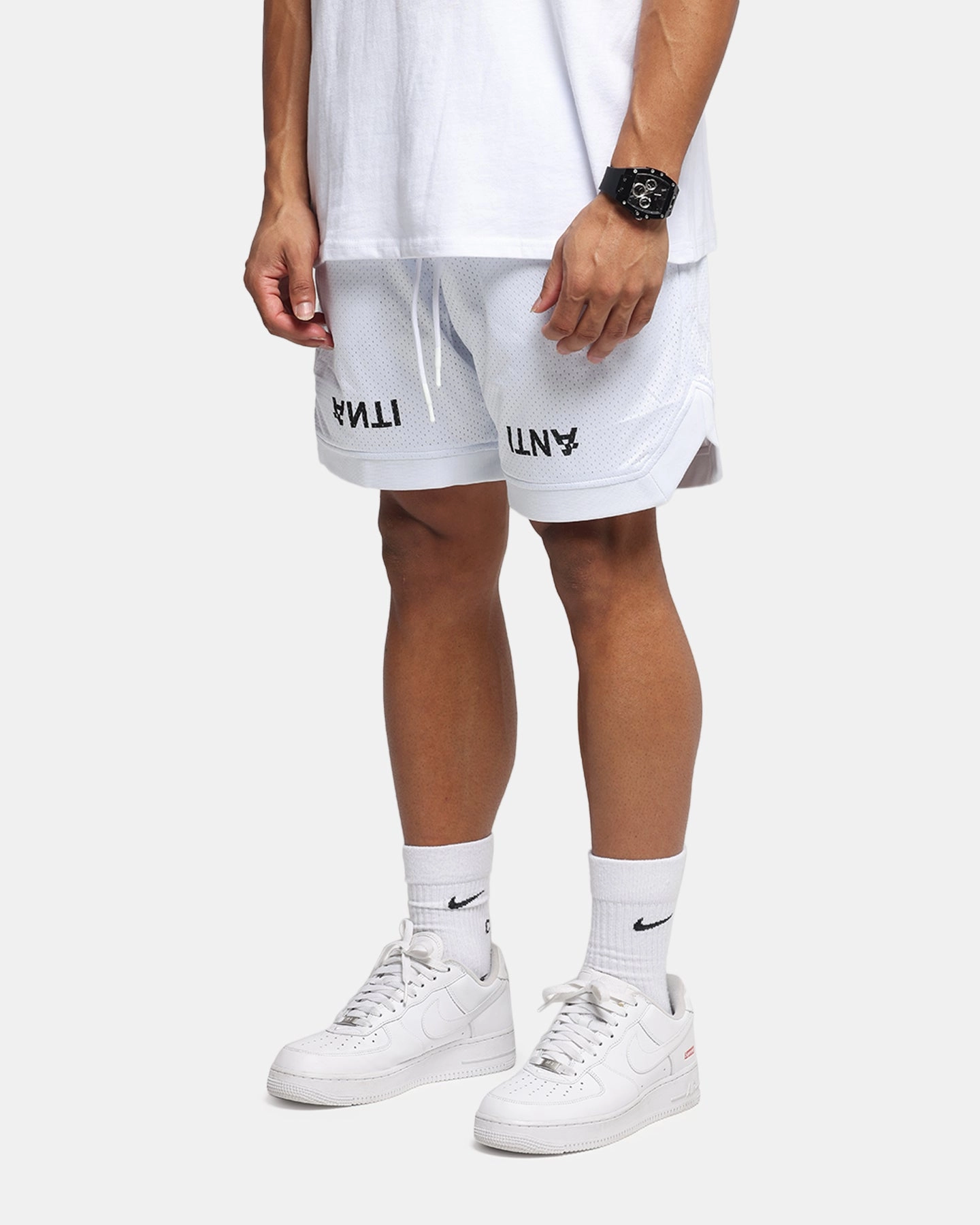 Quick Release Fastener The Anti Order Post Season Basketball Shorts White/Black
