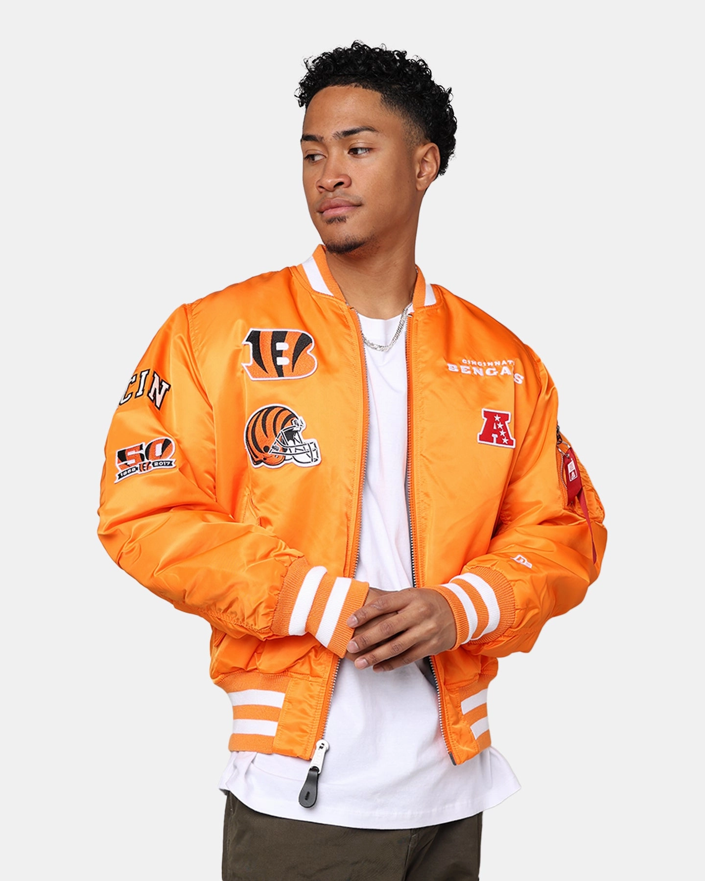 Embroidered QuickDryFabric New Era X Alpha Series X NFL Cincinnati Bengals MA-1 Bomber Jacket Orange/Black