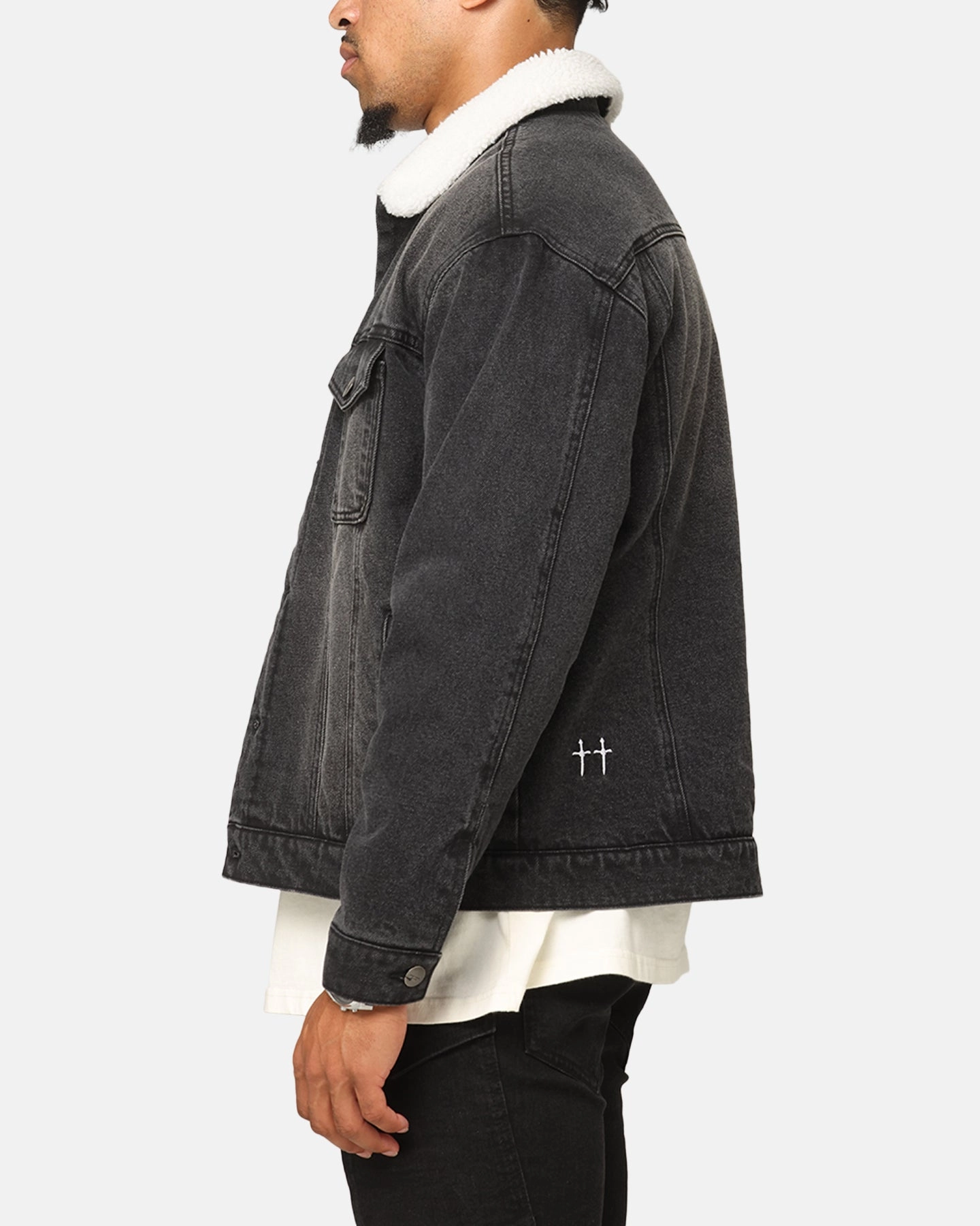 Regular Fit Saint Morta Sherpa Boxy Denim Jacket Black Shadow