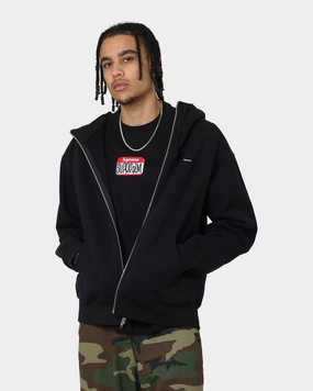 Supreme Box Facemask Zip Up Hooded Sweatshirt Black PaddedShoulders Risk