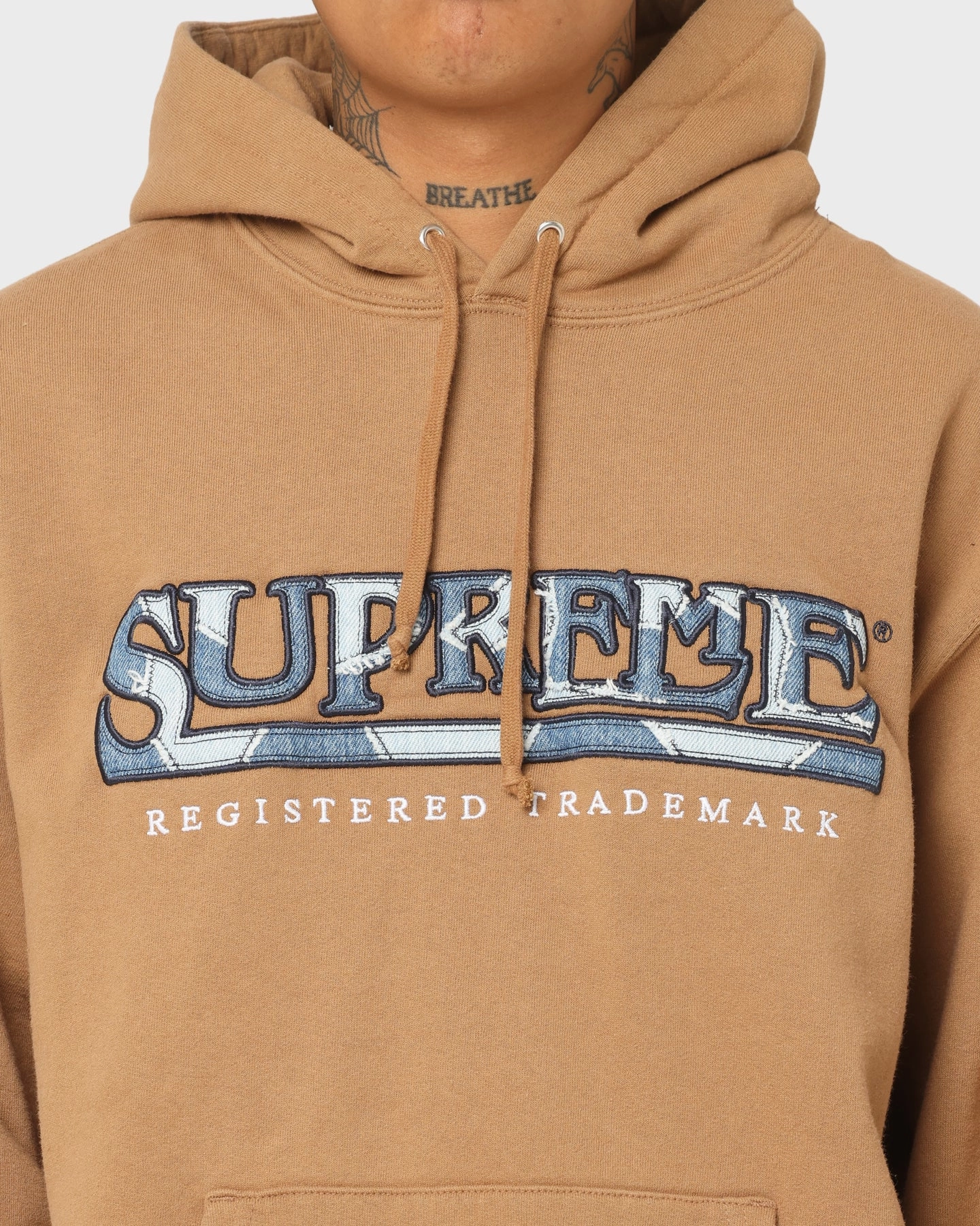 Soft Interior Lining Supreme Denim Logo Hoodie Brown
