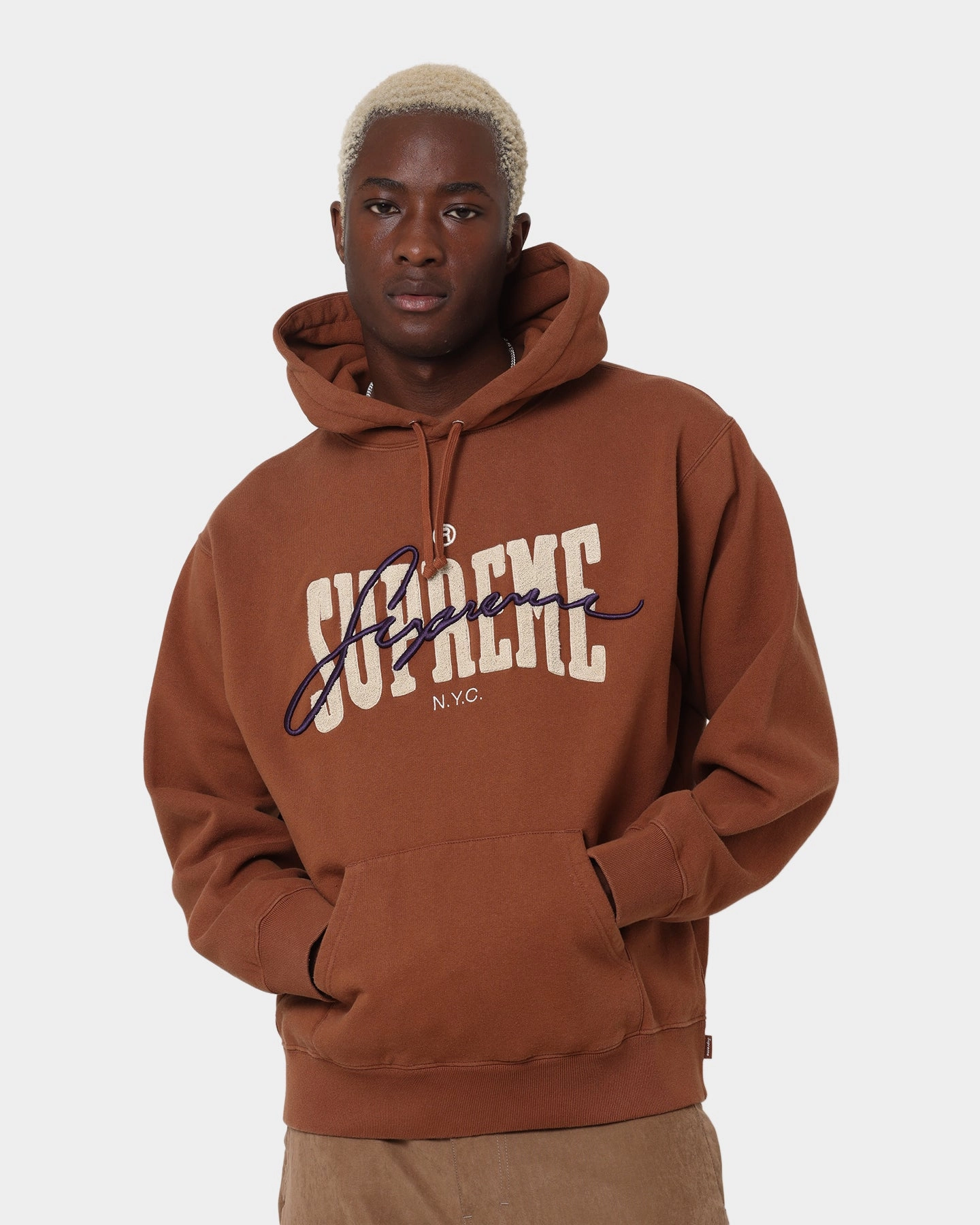Card Supreme Embroidered Chenille Hoodie Brown