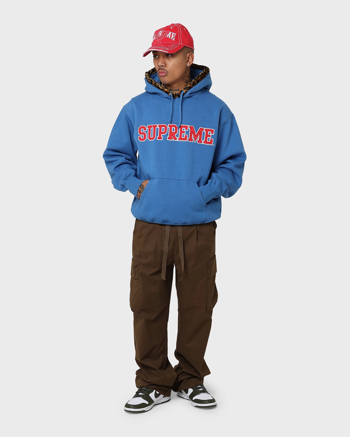 library Supreme Leopard Trim Hooded Sweatshirt Blue