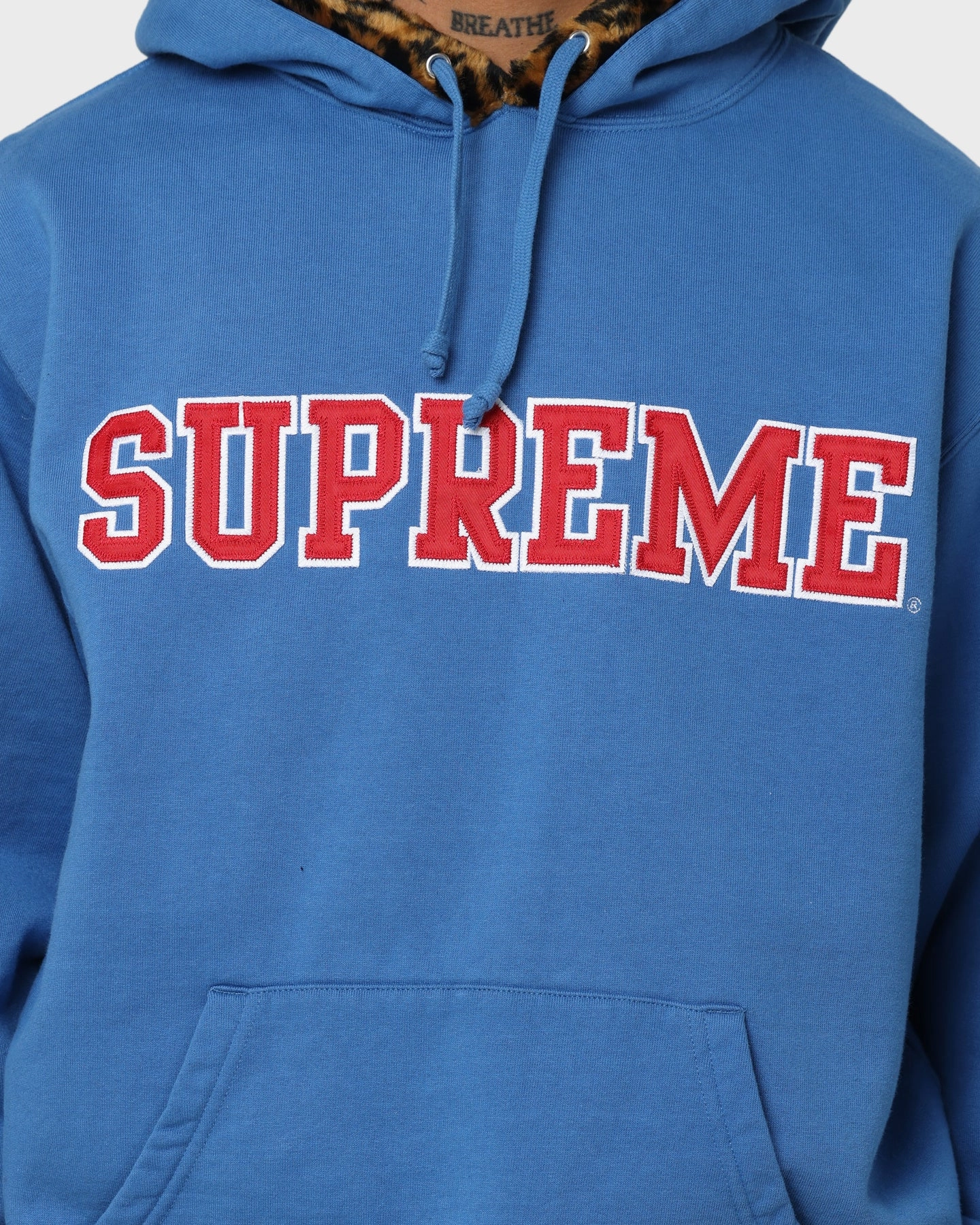 Supreme Leopard Trim Hooded Sweatshirt Blue Reinforced Stitching
