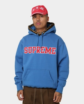 Friendship Supreme Leopard Trim Hooded Sweatshirt Blue
