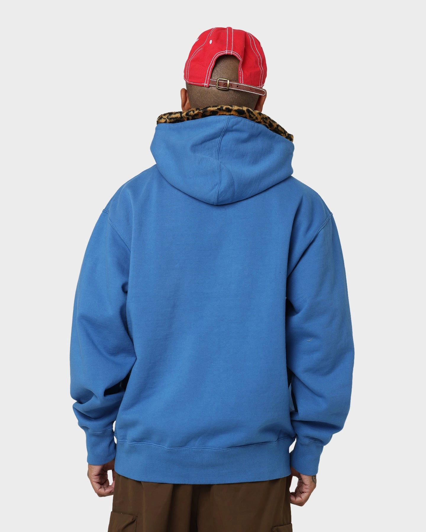 Supreme Leopard Trim Hooded Sweatshirt Blue morning Cruise