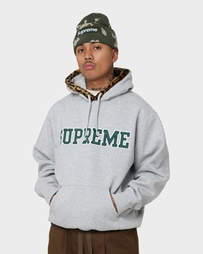 Supreme Leopard Trim Hooded Sweatshirt Grey Hope