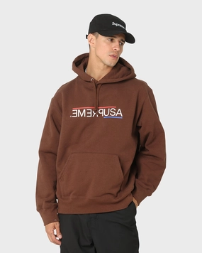 Supreme USA Hooded Sweatshirt Brown Loop Fastened Hood Container