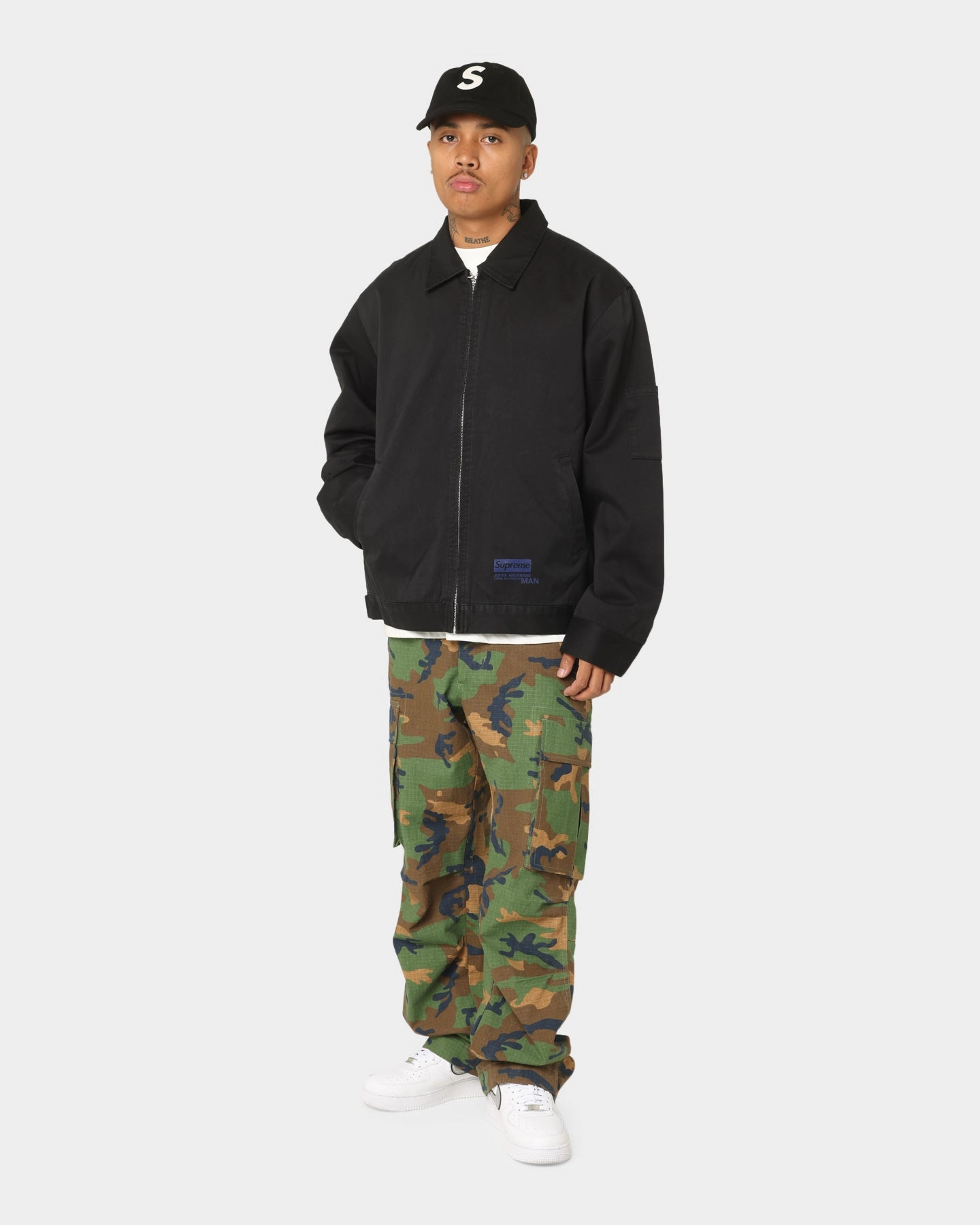 Supreme X Junya Printed Work Jacket Black Flexible Hood Propose