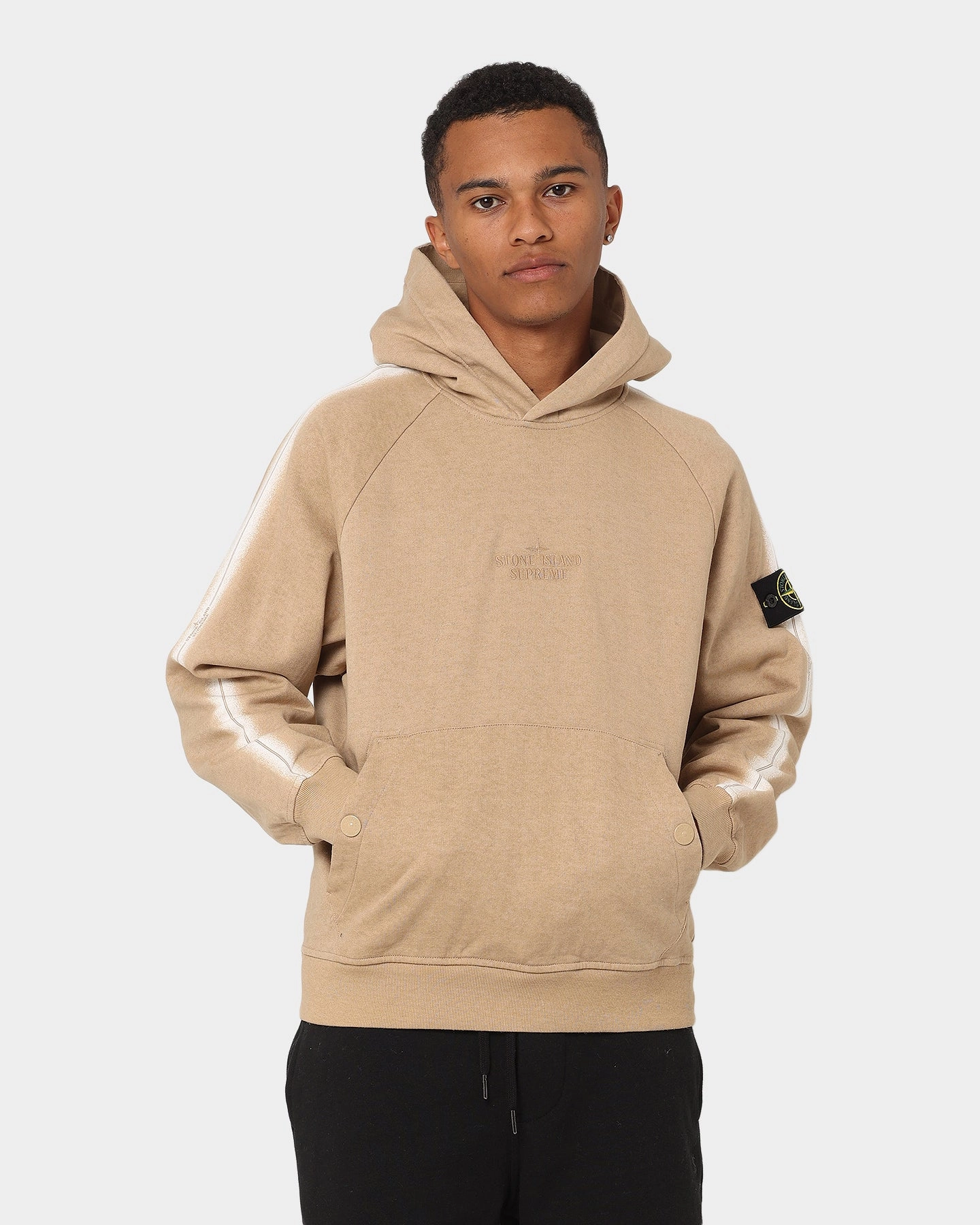 Thermal Lining Supreme X Stone Island Stripe Hooded Sweatshirt Tan