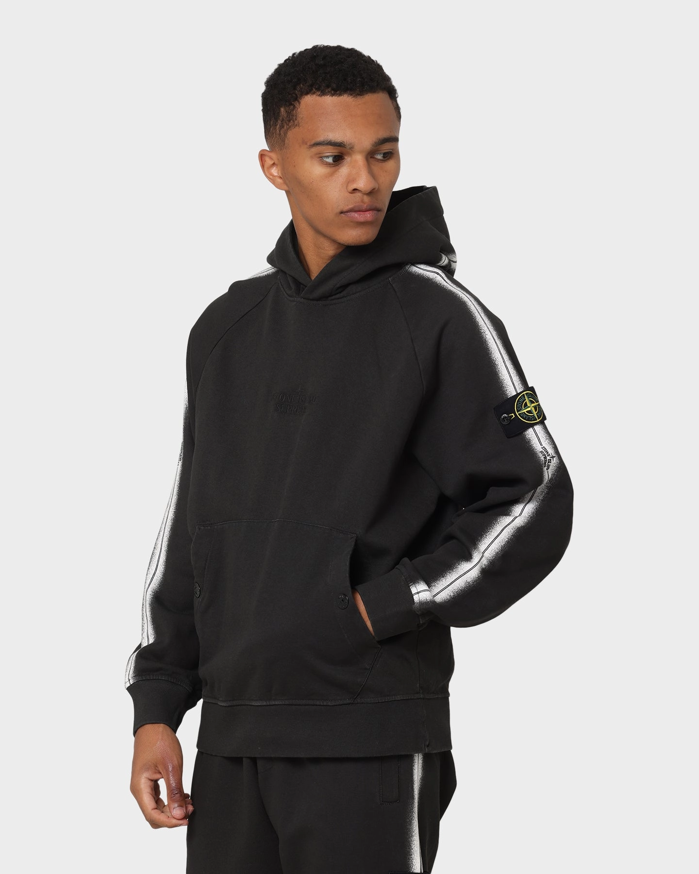 Supreme X Stone Island Stripe Hoodie Black Expose Non Restrictive Silhouette