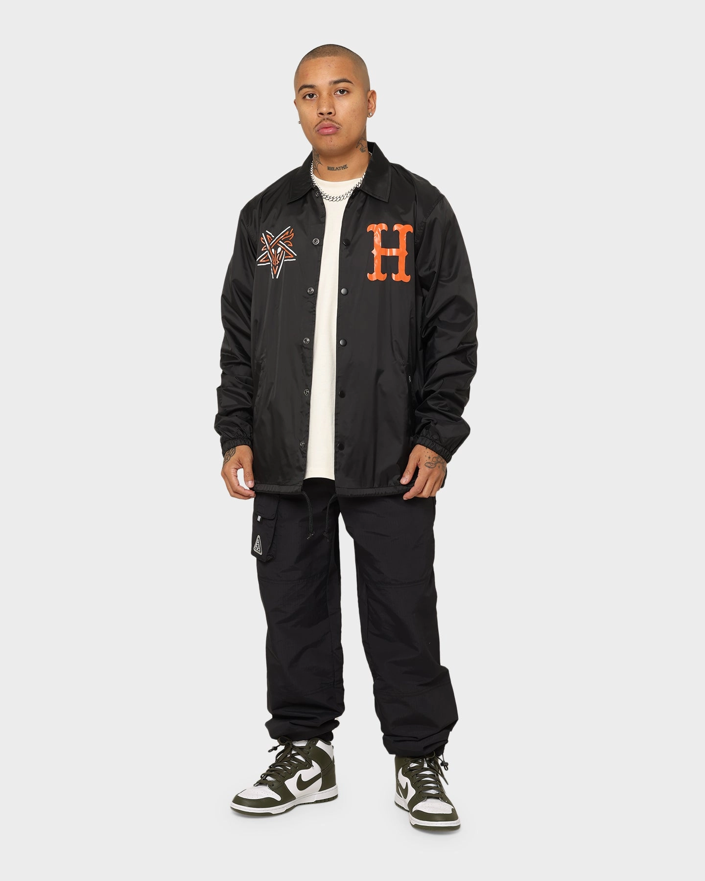 Perforated Details HUF X Thrasher Split Coaches Jacket Black
