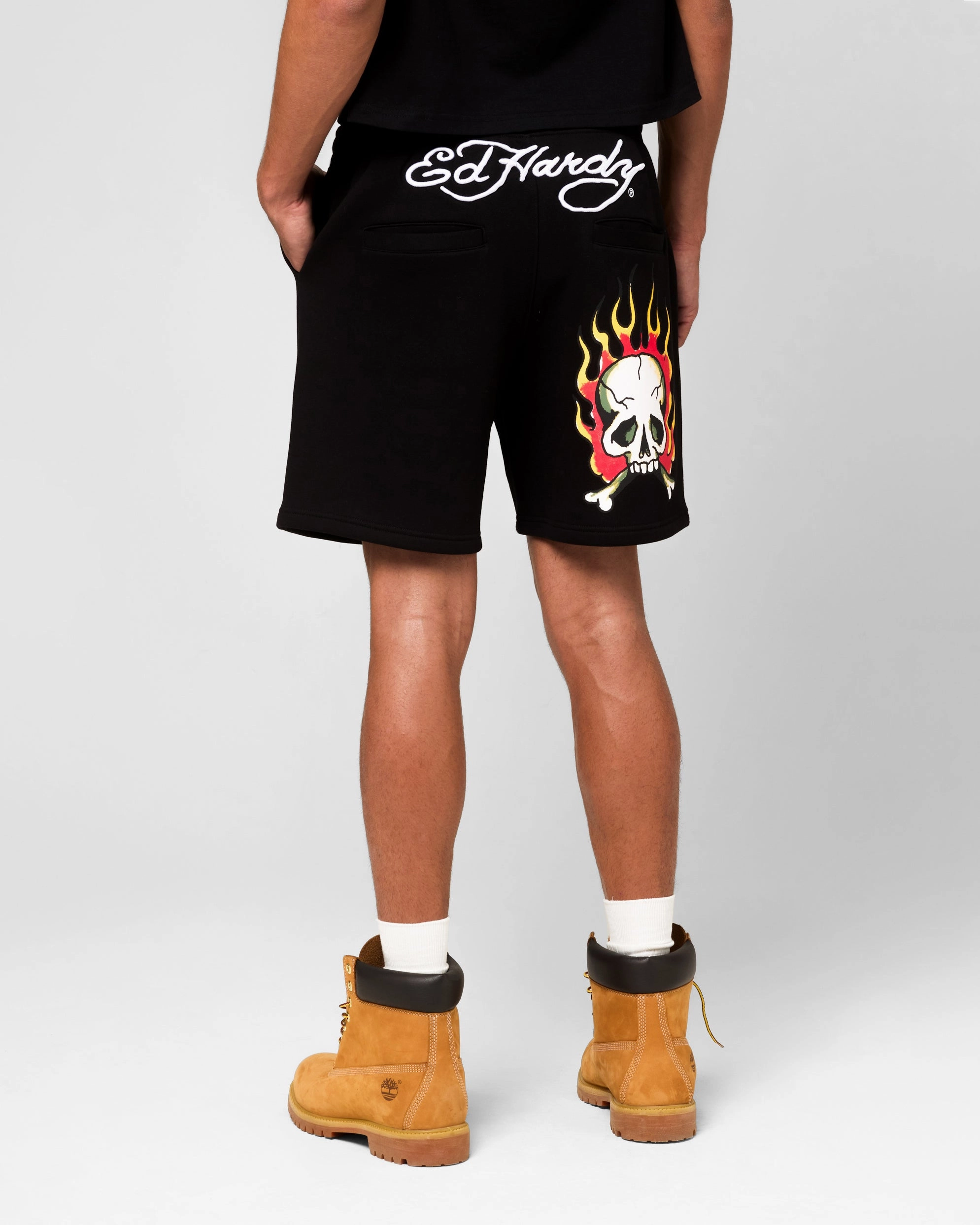 Sports Comfort Snag Free Material Ed Hardy Skull Fleece Shorts Black