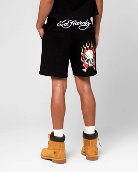 Sports Comfort Snag Free Material Ed Hardy Skull Fleece Shorts Black