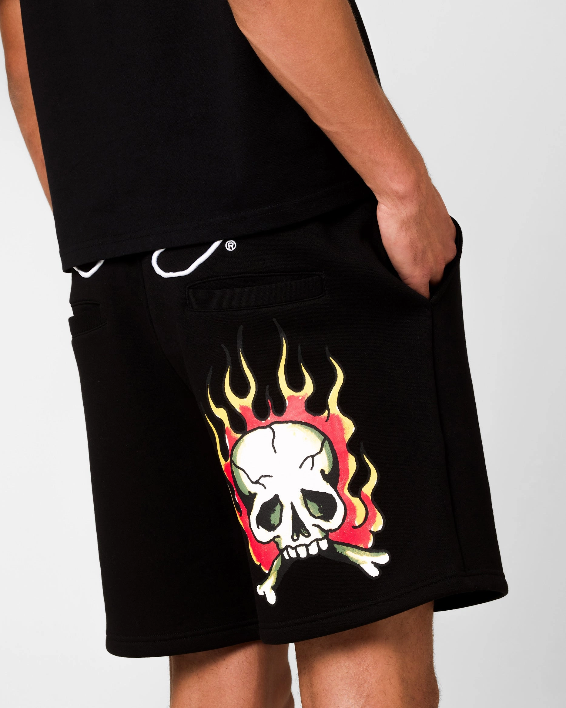 Tailored Fit Ed Hardy Skull Fleece Shorts Black