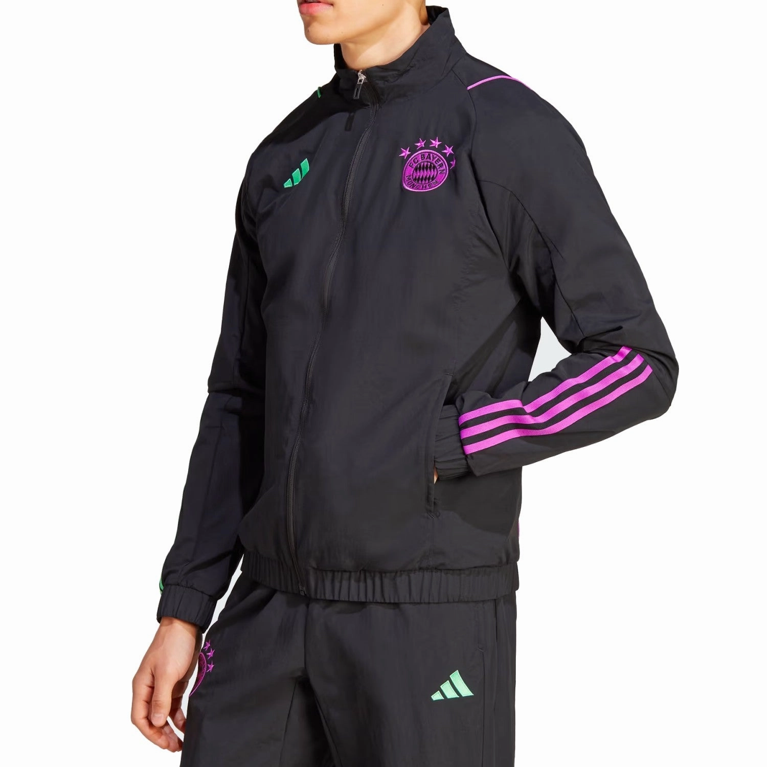 Polka dot patterns MultiClimateAdaptive Bayern Munich black presentation Soccer tracksuit 2023/24 - Adidas