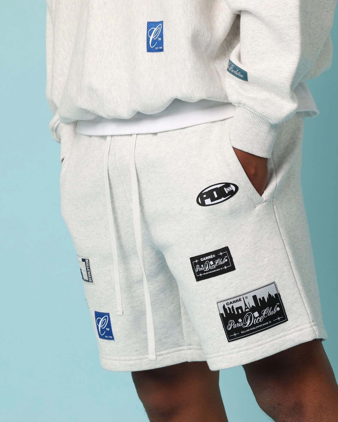 Carr?? Patchwork Sweat Shorts Grey Marle poolside gear