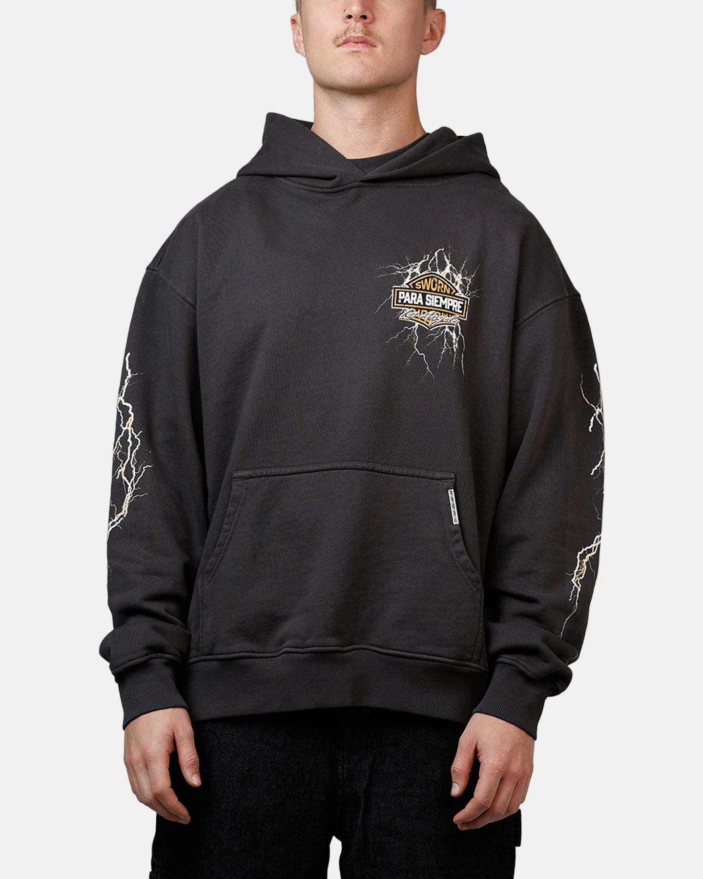 Packable design Layered construction Sworn To Us Interstate Lighting 'Outlaw Spirit' Hoodie Washed Black