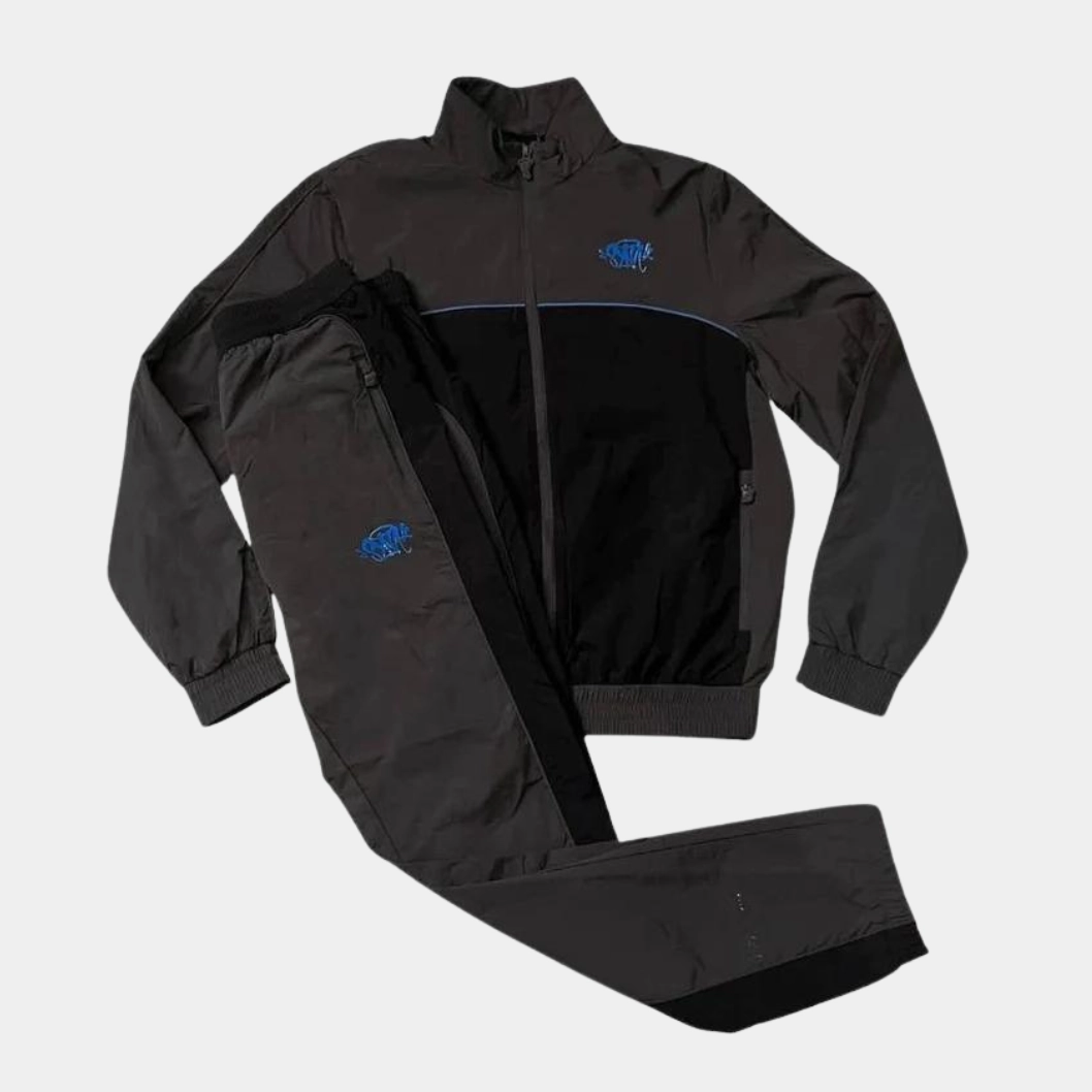 Friction Reducing Lining Button Syna Logo Shell Tracksuit - Grey/Black/Cobalt