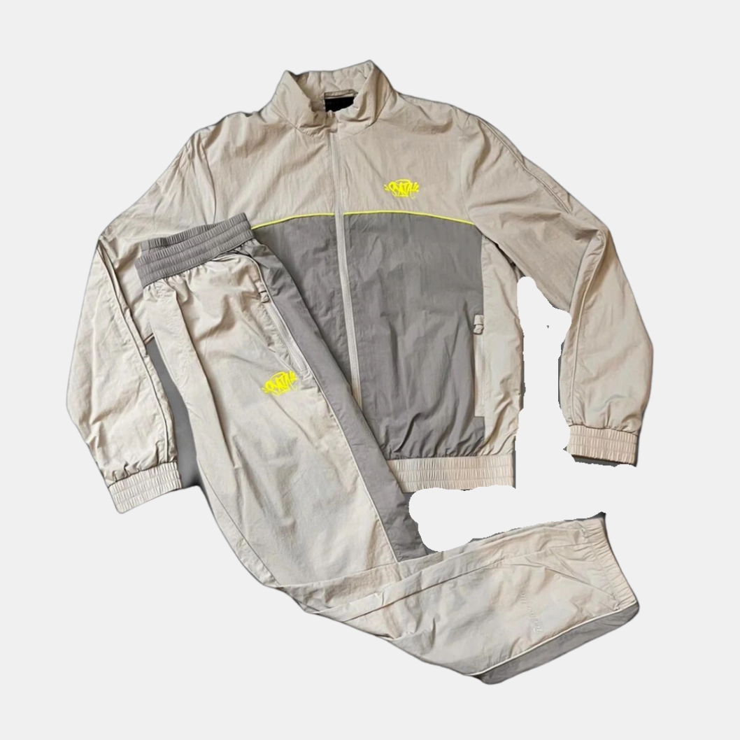 Biodegradable attention-grabbing Syna Logo Shell Tracksuit - Light Grey/Volt