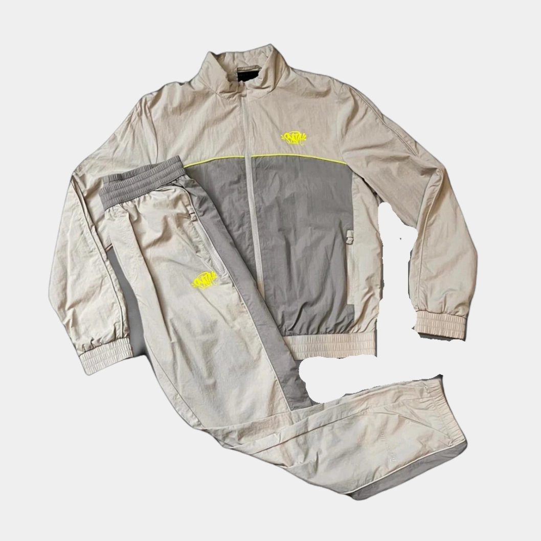 Syna Logo Shell Tracksuit - Light Grey/Volt HighVisibility Trim